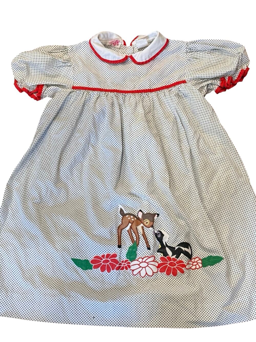 Rare Bambi 80s 90s Disney Appliqué Vintage Dress Sz.5/6